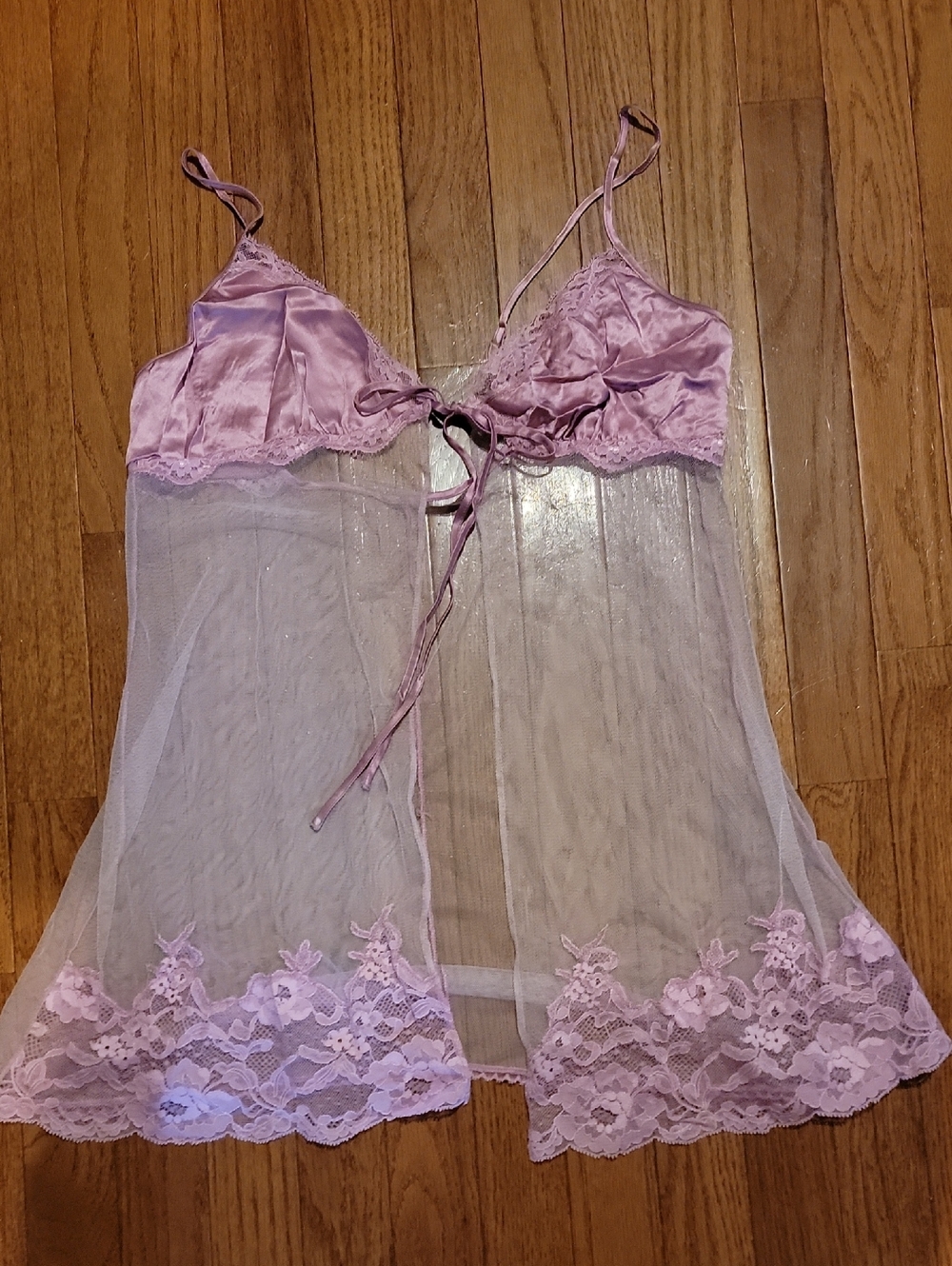 Victoria's Secret Lilac Sheer Lace-Trim Babydoll Chemise Vintage 90s/Y2K